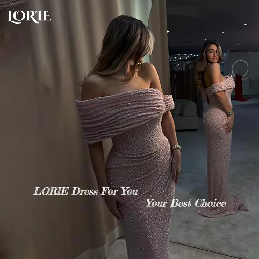 LORIE Off Shoulder Mermaid Evening Dresses Sequins Shiny Sparkly Sweetheart Evening Dress Saudi Party Prom Dress  Customized image 3