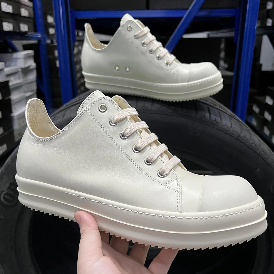 

Beige Genuine Leather Men Low Top Casual Shoes 2025 New Thick Sole Lace Up Luxury Designer Trainers Ro Women Brand Flat Sneakers