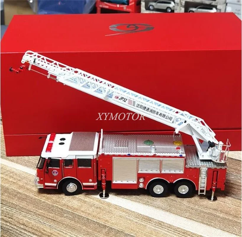 1/43 JIE Tong escalera motor de bomberos JP32 Diecast coche modelo camión juguetes regalos Hobby colección adornos de exhibición