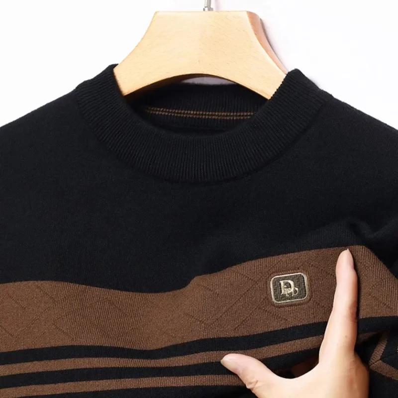 ฤดูใบไม้ร่วงฤดูหนาว Thicken WARM ถักเสื้อกันหนาวผู้ชาย Retro Casual ลายถัก Jacquard Pullovers รอบคอเสื้อถักเสื้อ Streetwear