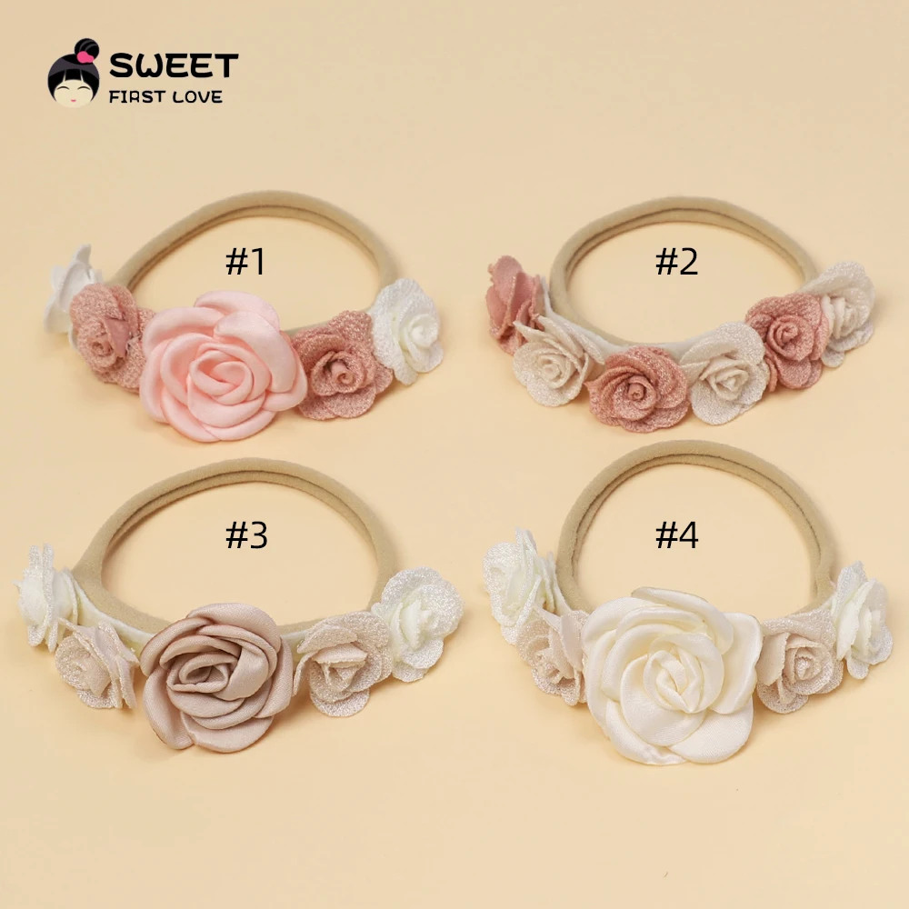 Artificial Floral Flowers Headband for Baby Girl Elastic Rubber Bands for Girls Hair Bands Seamless Soft Nylon Baby Accessories