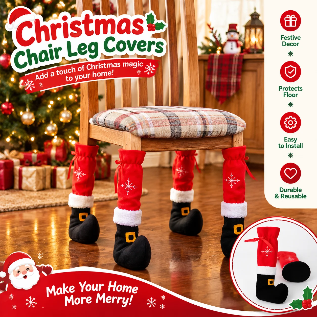 Christmas Elf Shoes Chair Leg Covers Santa Boot Table Leg Socks Anti-scratch Floor Protector Holiday Party Dining Decor