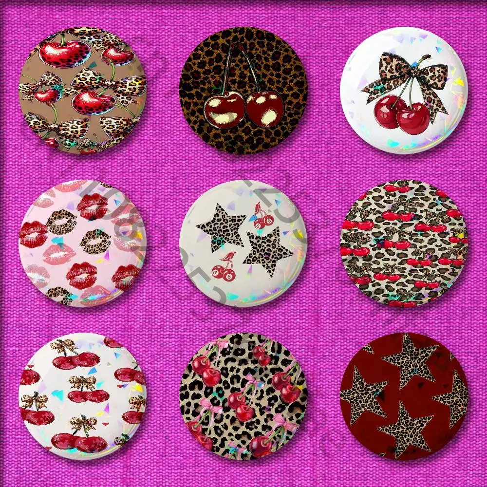 

Leopard Print Cherry Star Badge For 44mm 32mm 58mm 25mm 75mm Round Pin Brooch Insignia Case Collectibles