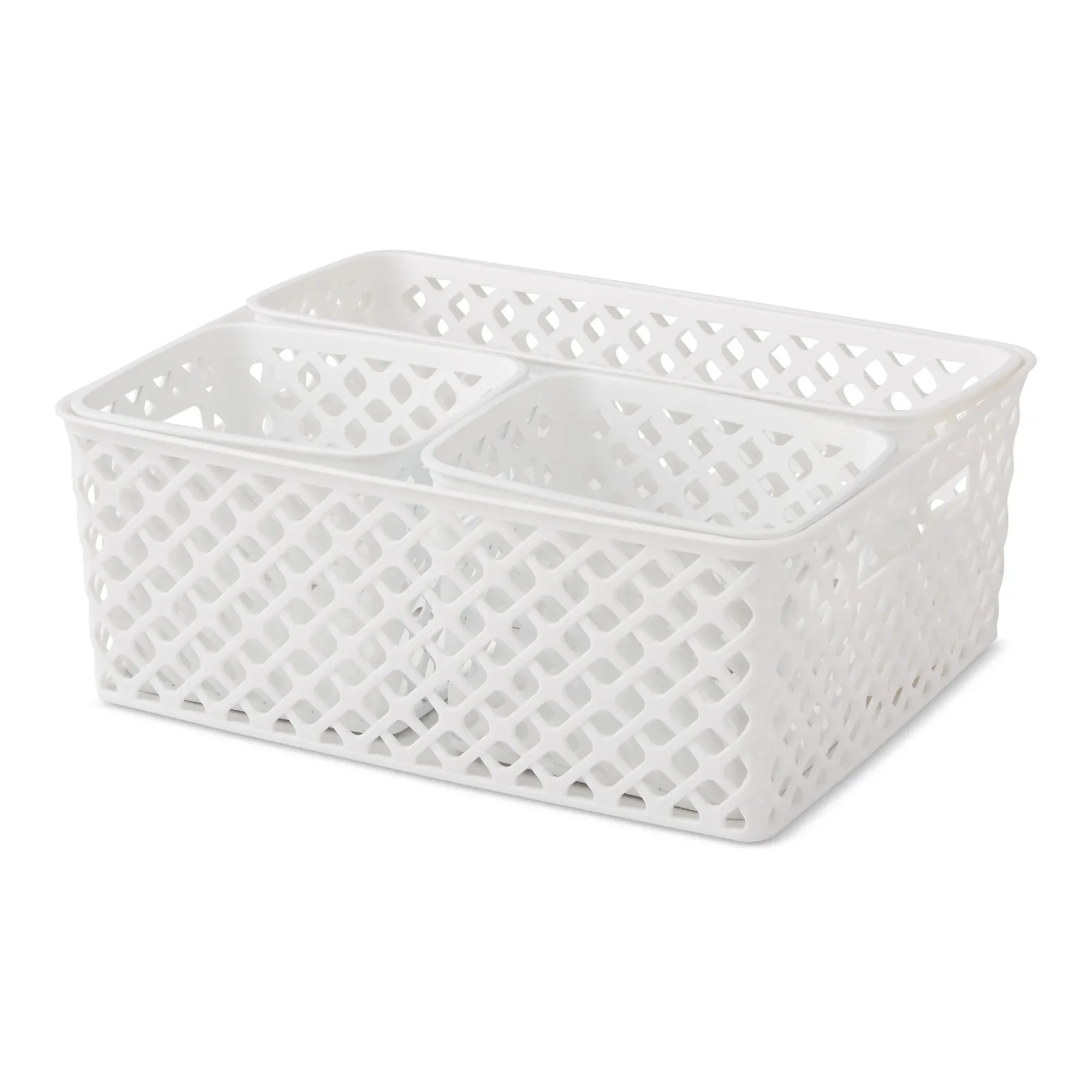4 Piece White Decorative Storage Basket Set