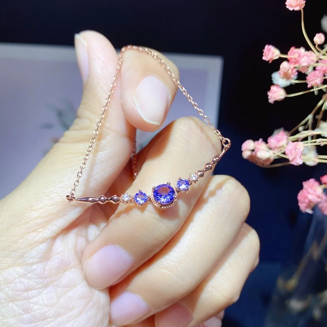 Natural Tanzanite high definition set 925 sterling Silver Ring Necklace Set Ladies Engagement Luxury Jewelry Christmas Gift Free