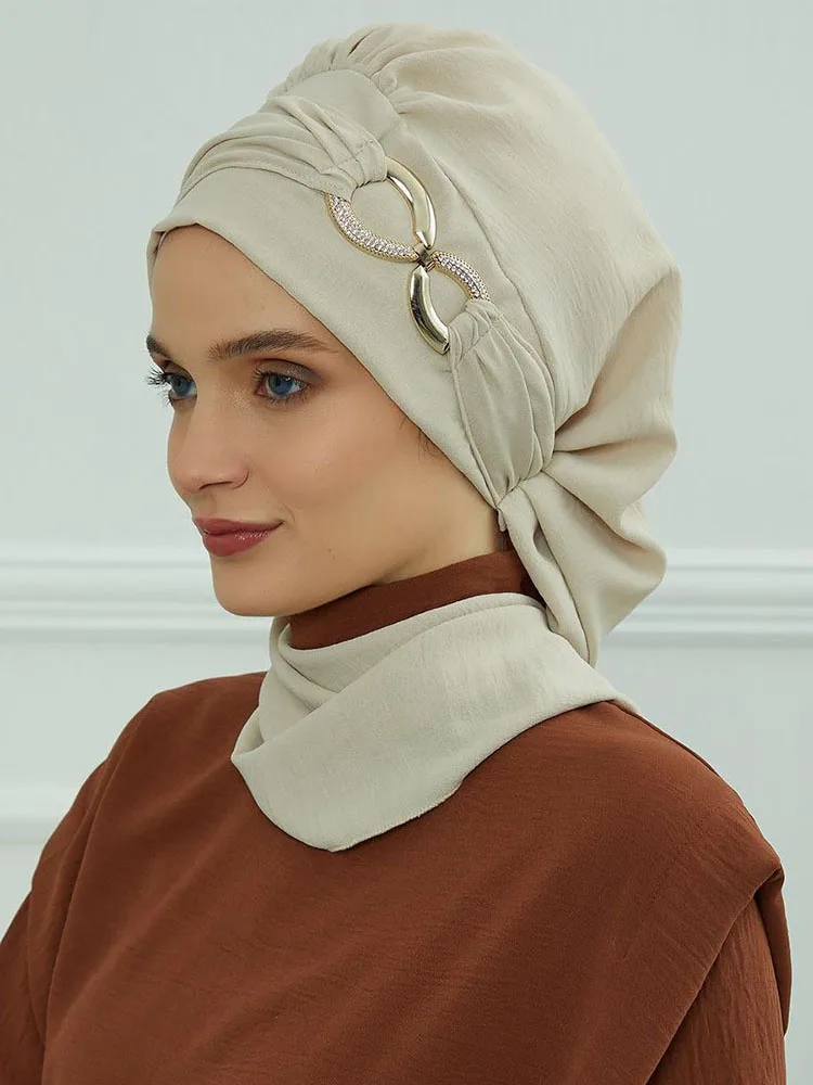 Ramadan Muslim Inner Hijabs For Woman Turban Hijabs With Cap Islamic Muslim Jersey Head Scarf Headwraps Muslim Women Clothing