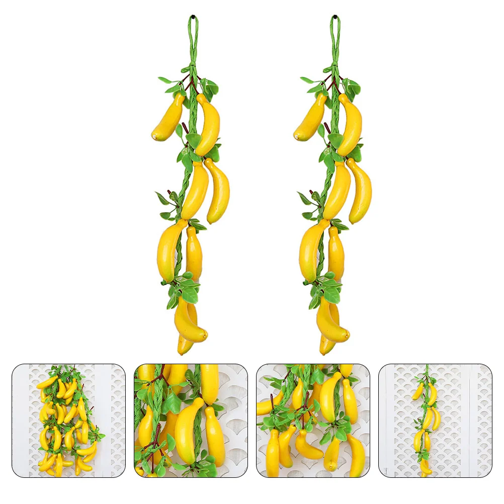 2 Pcs Mini Wreath Simulated Banana Hanging Skewers Simulation Decoration Fruit Ornament Green Craft Home Pendant Child