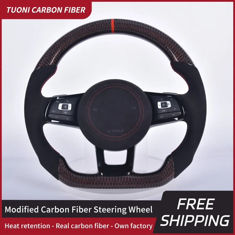 Carbon Fiber Steering Wheel For VW Golf GTI R GTD GTE MK7 MK7.5 GTS