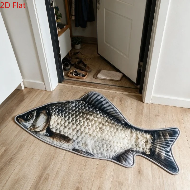 VIKAMA Funny Crucian Carp Fish Shape Rug Non Slip Floor Mat for Living Room Bedroom Kitchen Aquarium Home Decor Washable Carpet