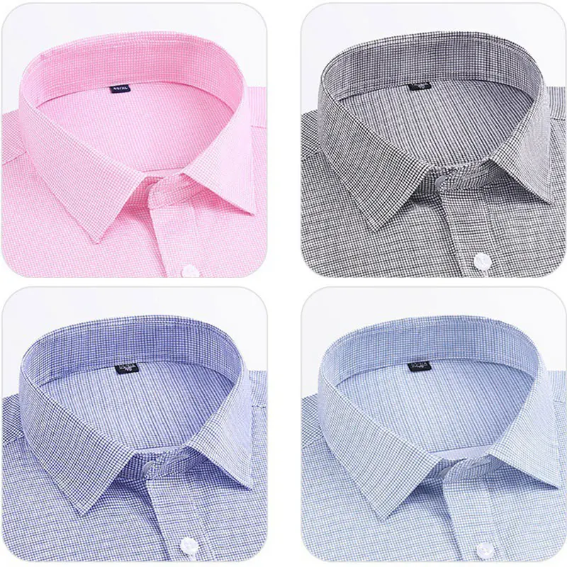 Four seasons new men\'s long sleeve thin check shirt business casual social wear easy to take care of perspiration breathable