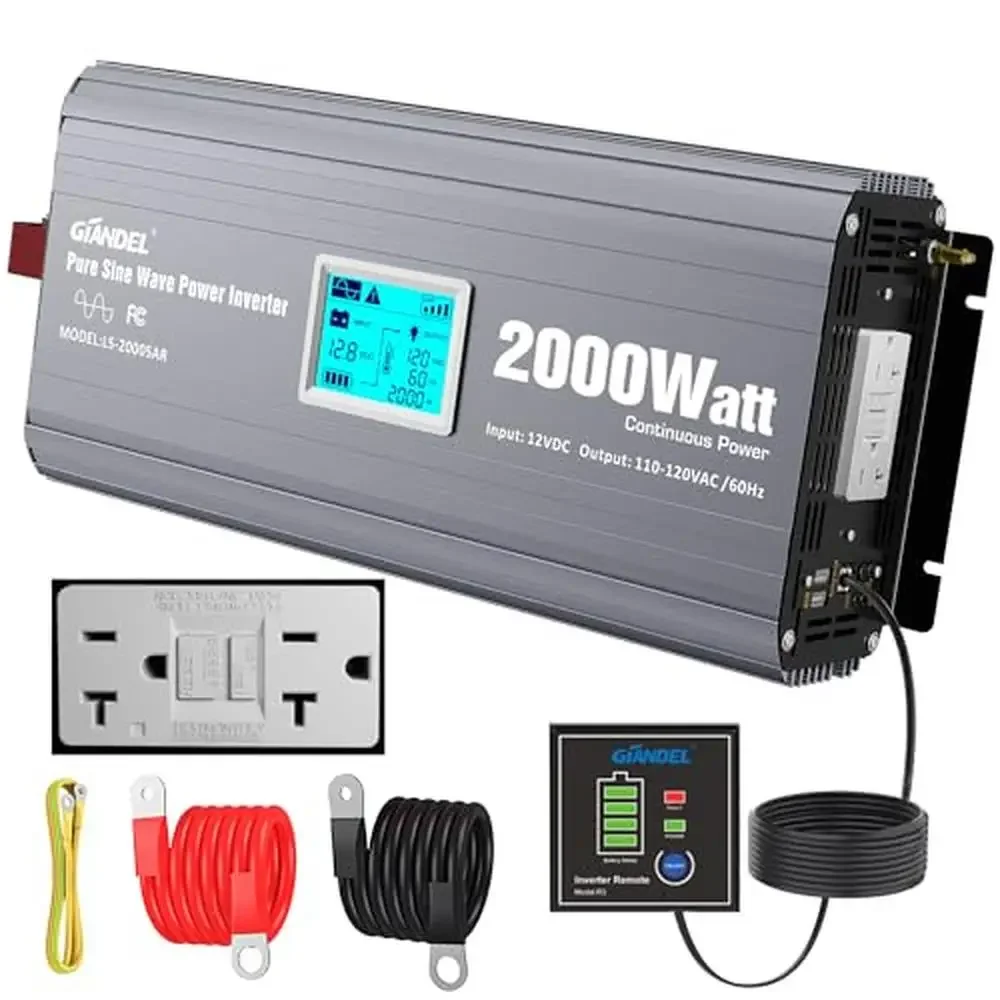 2000W Power Inverter Pure Sine Wave- UL Listed GFCI Outlets- RVs Cars Vessels Solar- FCC Approved- Remote Control- Big LCD