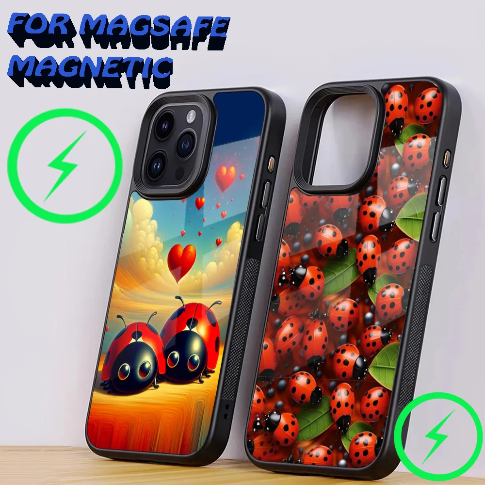 Insect Seven-star ladybug Phone Case For iPhone 16,15,14,13,12,11,Plus,Pro,Max Mini Magsafe Magnetic Wireless Charging