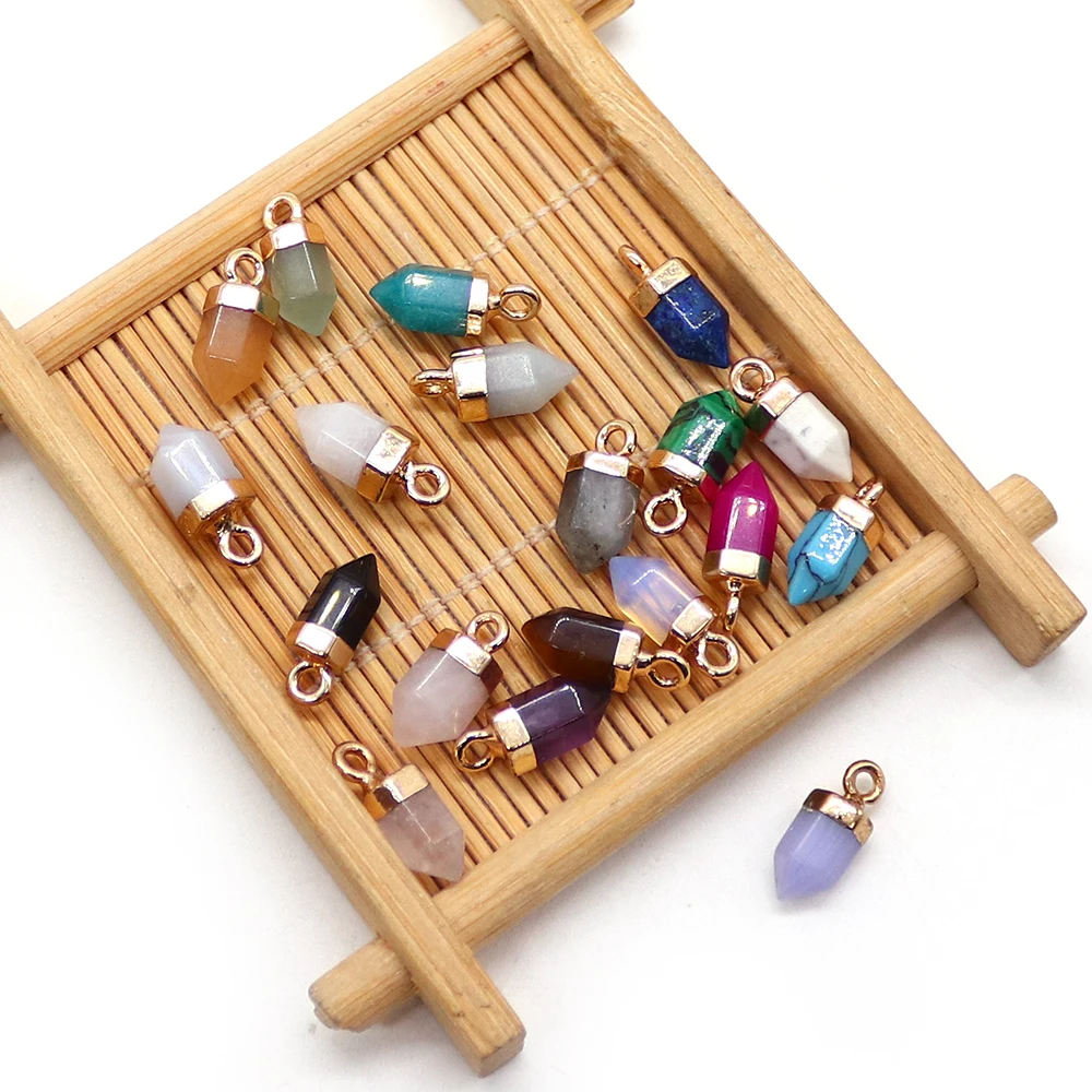 Single-hole Bullet Shape Natural Crystal Agate Lapis Lazuli Stone Copper-plated Pendants for Making DIY Charm Necklace Bracelet