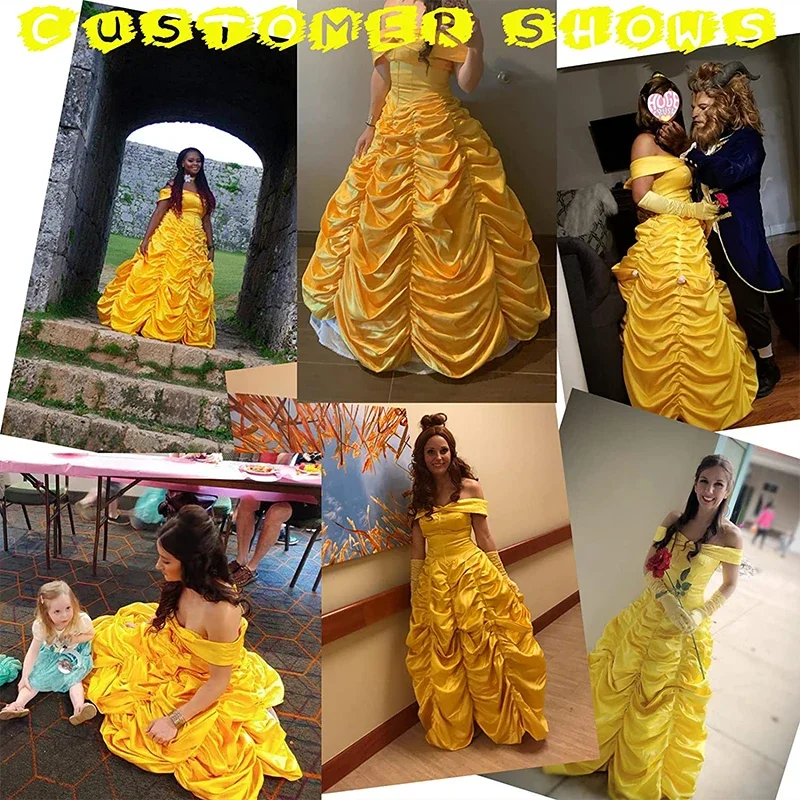 2025 New Cosplay Costume Women Adults Beauty and The Beast Belle Princess Yellow Dresses Accessories Suit Halloween ly99