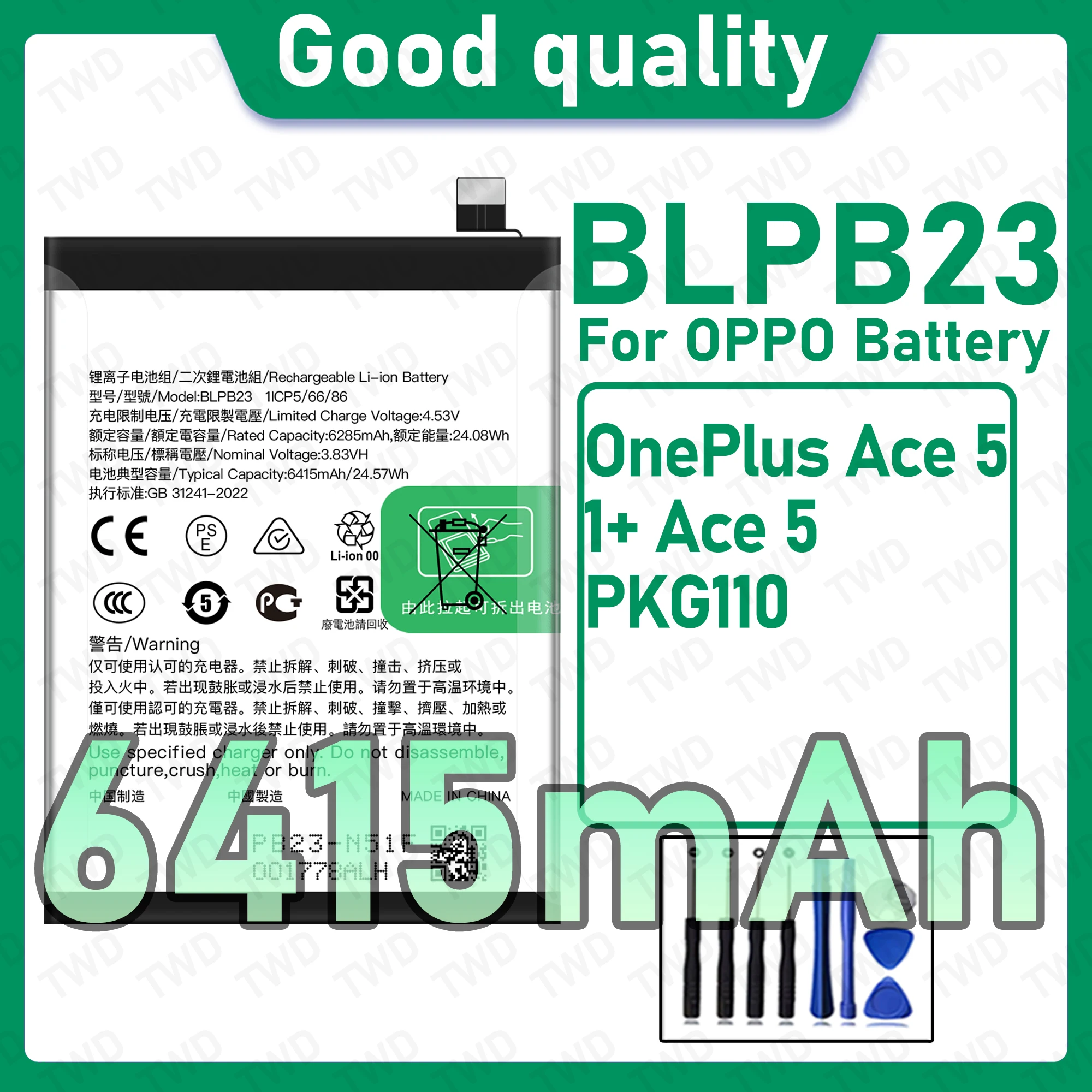 BLPB23 Brand New High Capacity Rechargeable Li-ion Replacement Battery For OPPO OnePlus Ace 5 PKG110 Bateria+Free Tool