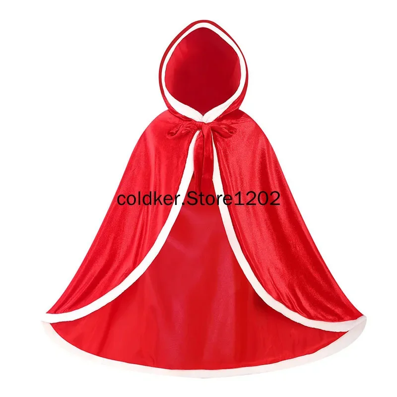 Christmas Costumes Santa Claus Red Cloak Girl Kids Multi Color Splicing White Plush Halloween Fancy Party Princess Cosplay Cloak