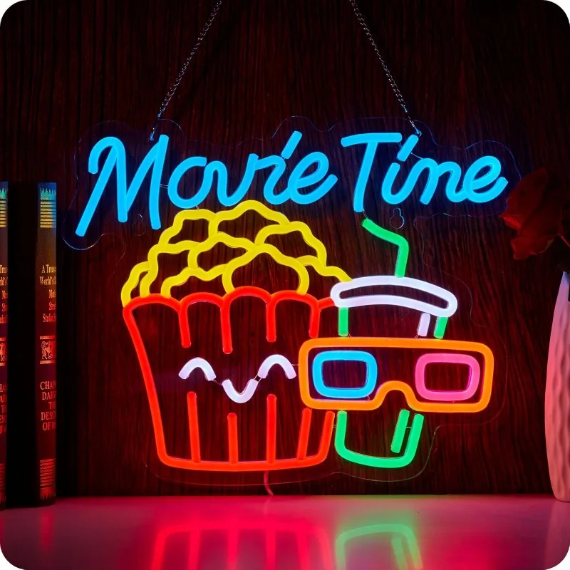 XM Movie Night with Popcorn Carton Neon for Wall Decor, Home Theater Decor, Dimmable USB for Cinema Man Cave Party Birthday