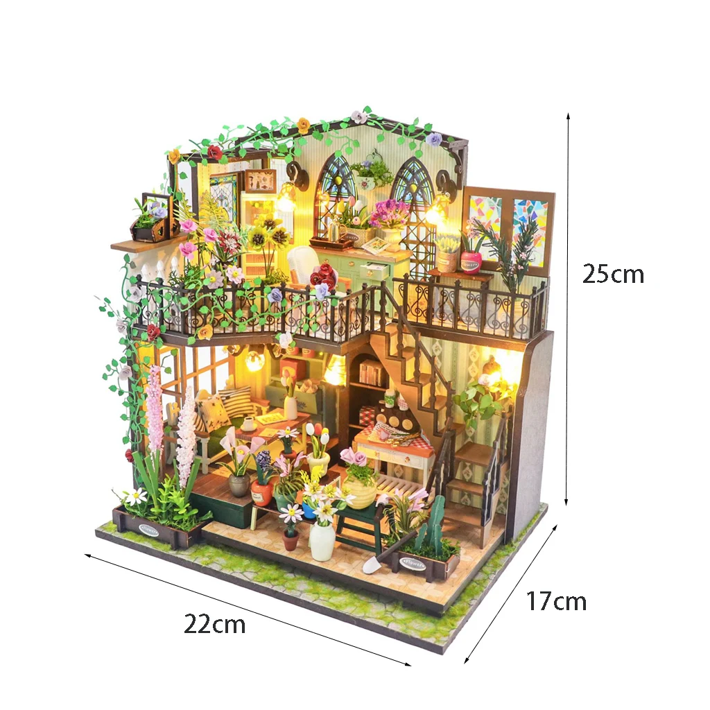 OUZEY Kit de bricolage pour maison de poupée en bois 3D - Modèle miniature "Cottage confortable" avec meubles et éclairage, cadeau de décoration pour la maison pour adolescents et adultes