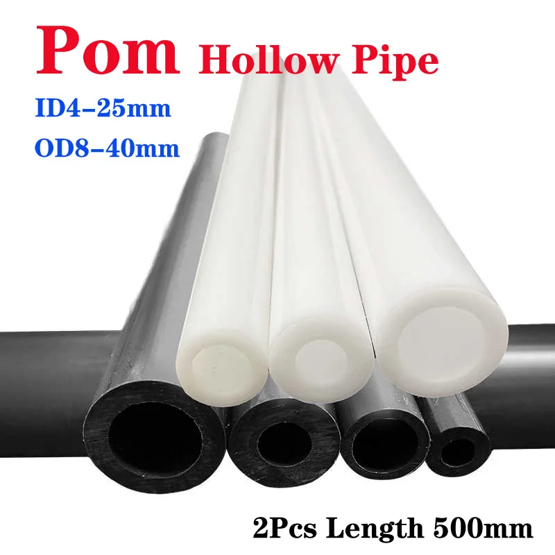 2Pcs Length 500mm Black/White POM Hollow Pipe Polyoxymethylene POM Tube Insulation Hard Wear Resistance Plastic Pipe