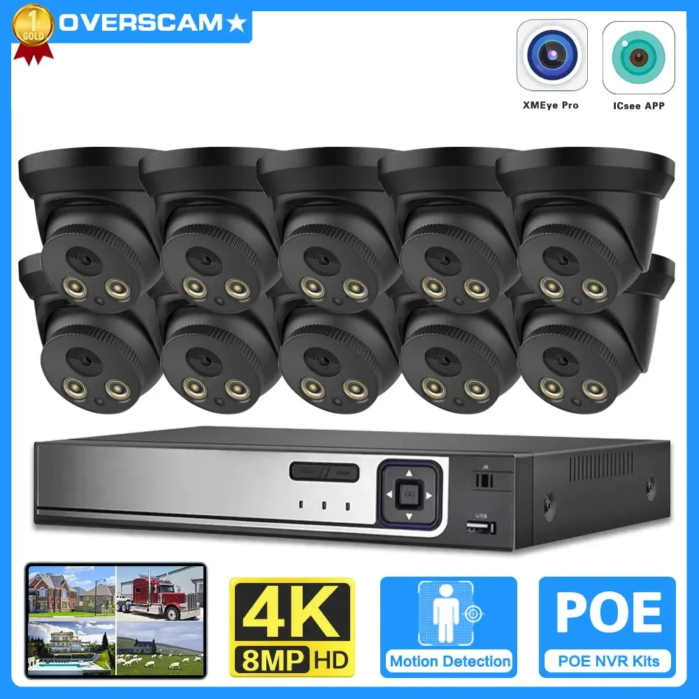 

H.265 10CH 4K Система камер безопасности POE 8MP Ai Человеческая внутренняя и наружная металлическая купольная цветная камера ночного видеонаблюдения Комплект камеры видеонаблюдения