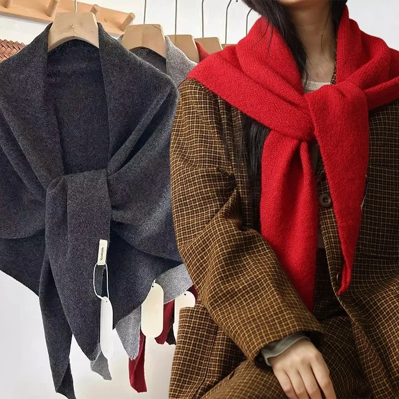 

Новый шерстяной вязаный шарф-шаль, зимний теплый мягкий вязаный однотонный треугольный шарф, женский шейный платок, женские шерстяные шарфы, аксессуары