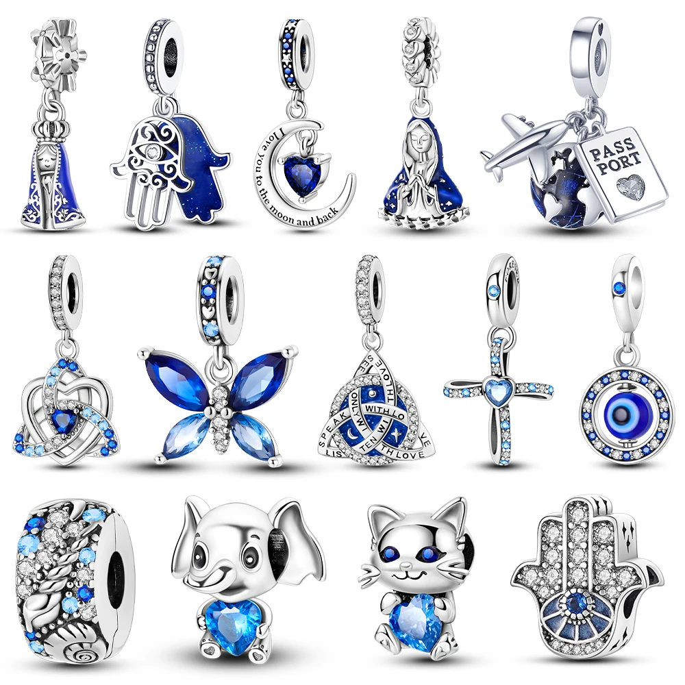 

Серебряные подвески 925, синие бусины серии, подходят для браслета, подвески, сделай сам, оригинальные подвески, модное изготовление ювелирных изделий для женщин