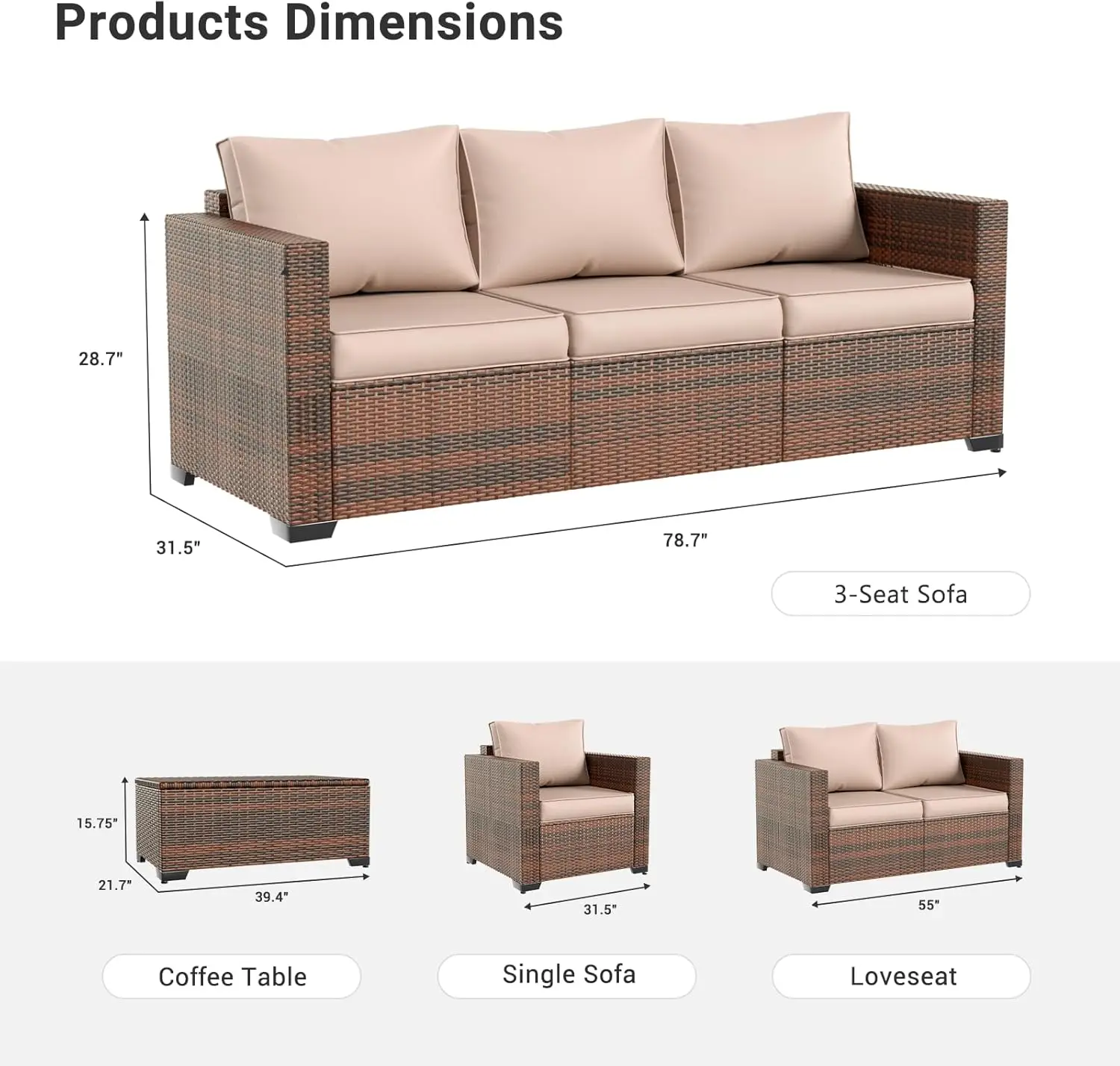 Set furnitur teras luar ruangan, 8 buah teras anyaman luar ruang-furnitur, Set teras bagian luar ruangan dengan meja penyimpanan