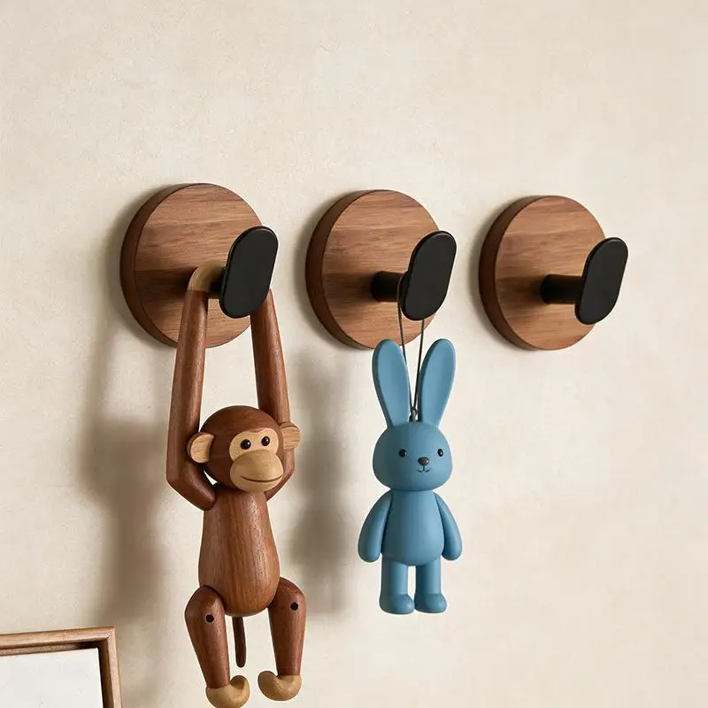 Self Adhesive Wooden Wall Hooks Modern Coat Hooks Natural Wood For Hanging Hats Towels Robe Clothes Keys Bags