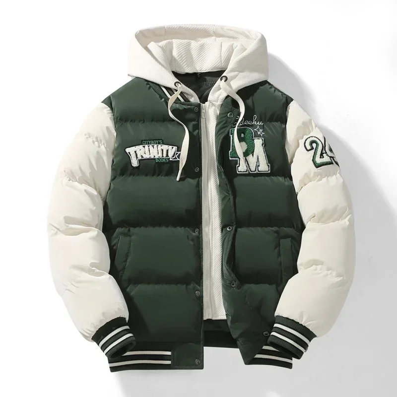 Winter Baseball jacke neues besticktes Design Jugend mantel Outdoor gefälschte 2-teilige Herren Sport Kapuze Baumwoll jacke plus Größe