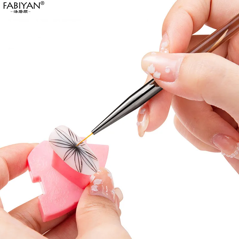 Double Ended 6/9/12mm Liner Painting Brush Nail Art Flat Round Drawing Flowers DIY Petal Pen Tools