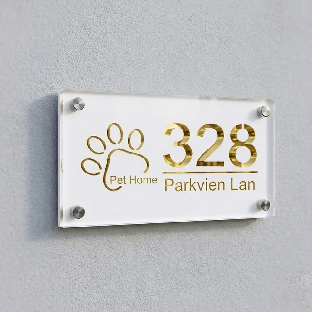 Custom Pet House Number Sign Personalized Acrylic Address Plaque Dog Paw Door Sign Modern Home Outdoor Decoration