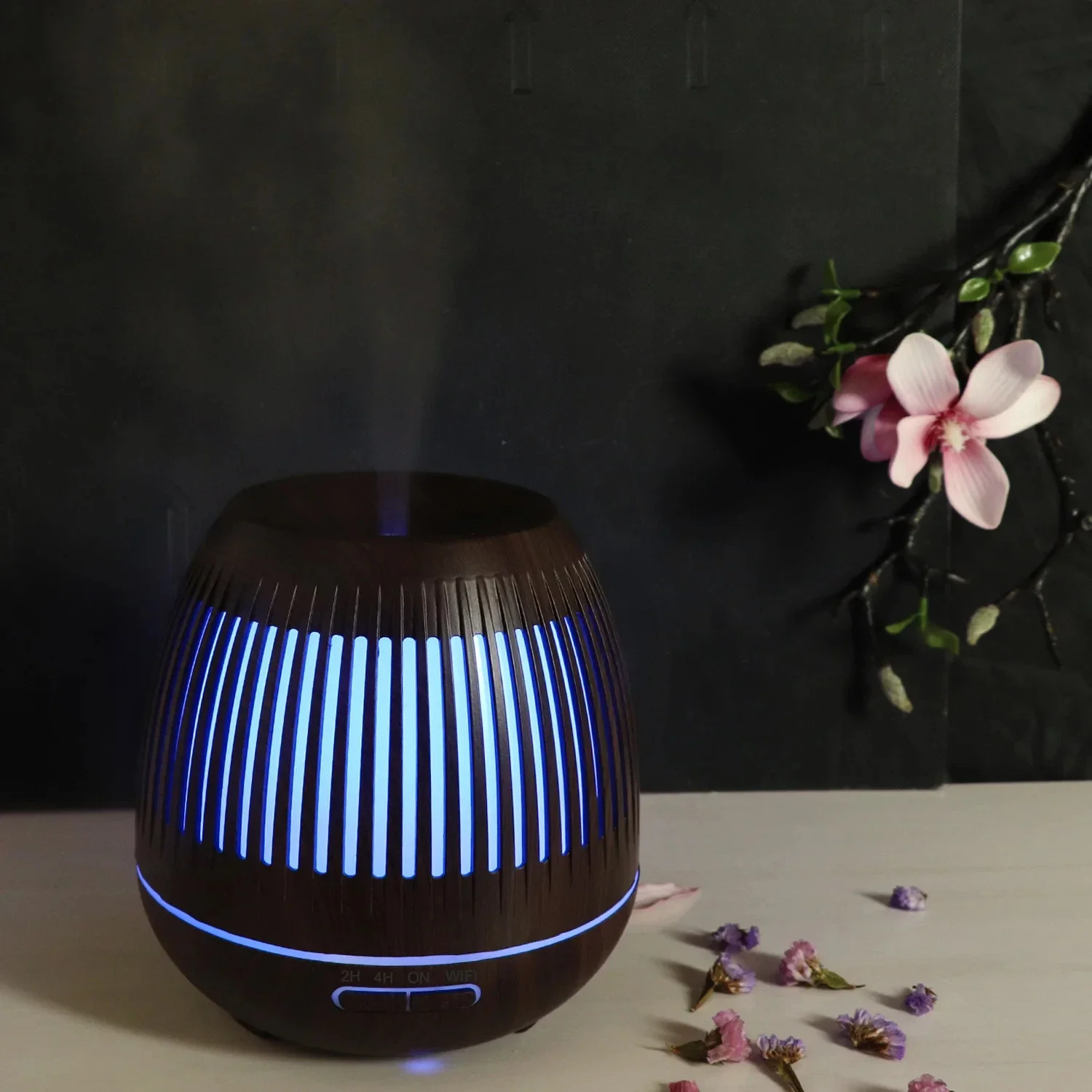 Dark Wood Grain Smart WiFi 400ml Essential Oil Diffuser - App Controlled Aromatherapy Therapy Humidifier for Relaxation and Stre