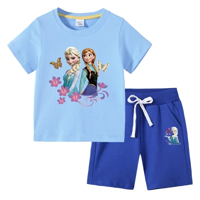 MINISO Frozen Children's T-shirt  New Foreign Trade Children's Clothing Ins Cotton Children's Short-sleeved Pants Two-piece Suit