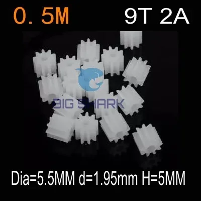 100pcs 0.5 modulus 9T 2A 9Teeth 9-2A aperture=1.95mm Plastic Toy Spindle Gear Reduction Gear Small Motor Gear