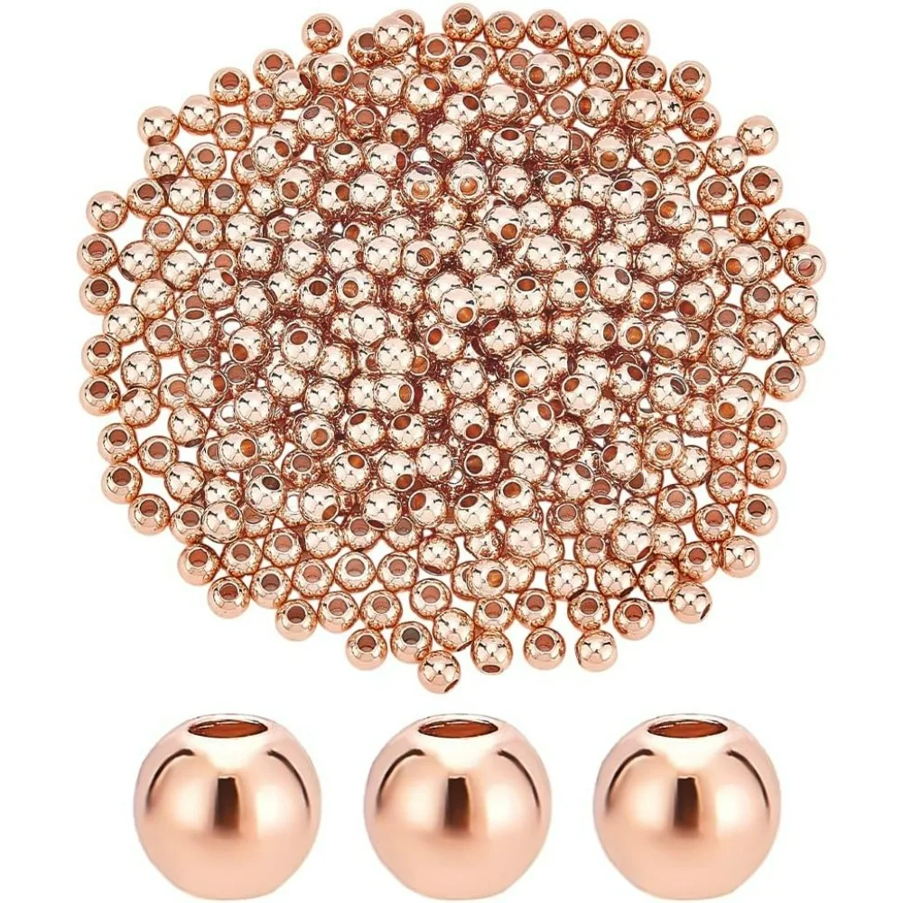 

400pcs 14K Rose Spacer Beads 4mm Round Ball Beads Stackable Brass Loose Bead Rondelle Metal Bracelet Spacer Bead