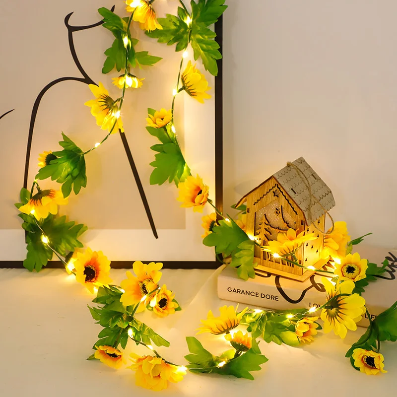 Artificial Flower Greenery String Lights AA Battery Powered Party LED Light for Weeding Ramadan Room Indoor Wall Decoration