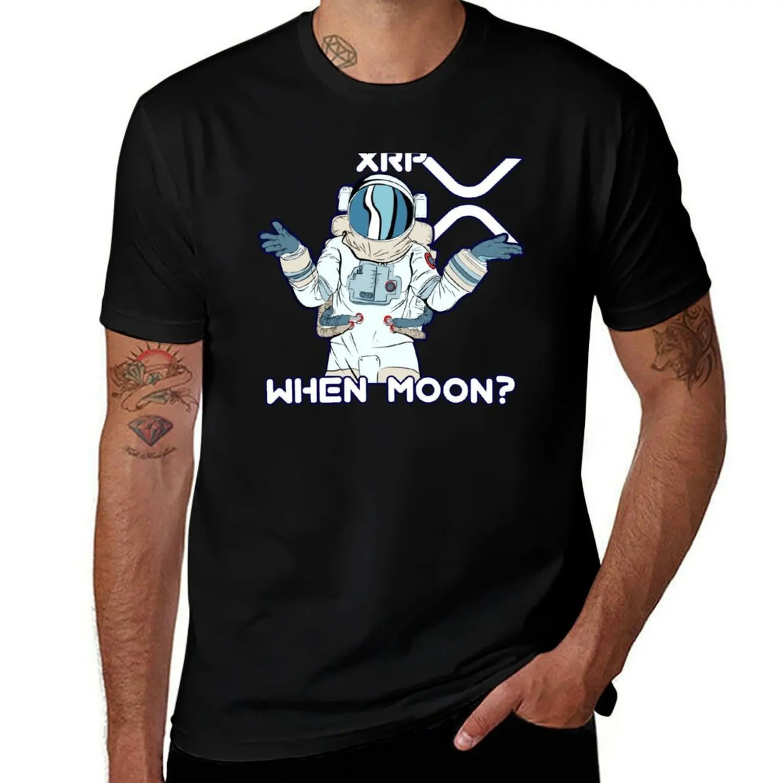 

Man Ripple Moon When XRP Space T-Shirt Work Utility Casual Tee Shirt