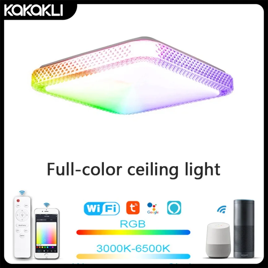 Tuya Square LED Ceiling Light Intelligent App RGB Remote Dimming Alexa Google Audio Control Indoor Decorative Lighting Fixtures