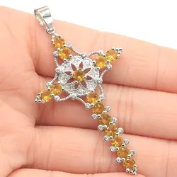 Buy 5 Get 1 Free 62x33mm Highly Recommend Cross Shape Golden Citrine Green Peridot London Blue Topaz CZ Women Silver Pendant