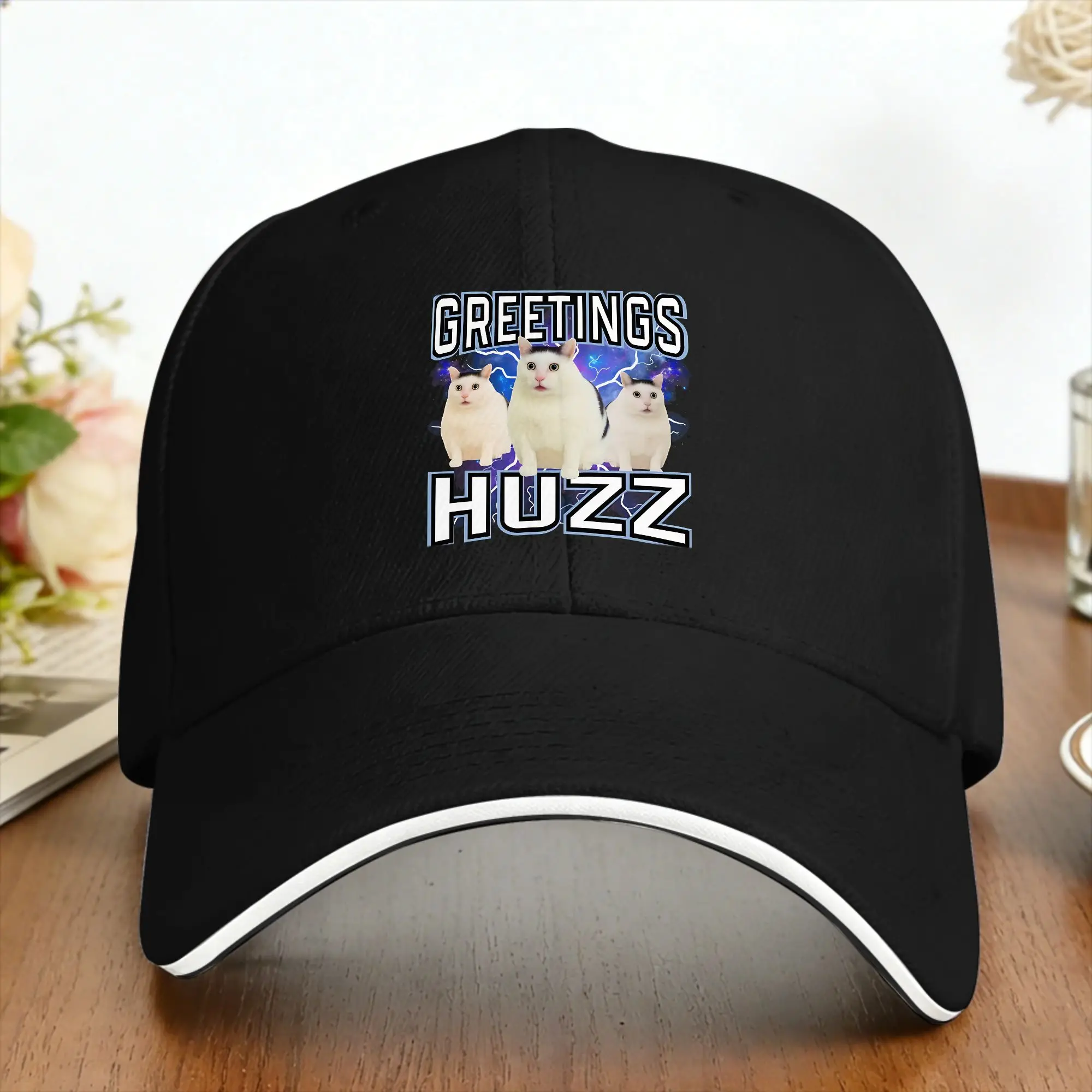 Greetings Huzz Funny Silly Cat Meme Baseball Cap  Outdoor Sport Adjustable Trucker Hat Street Style Baseball Caps