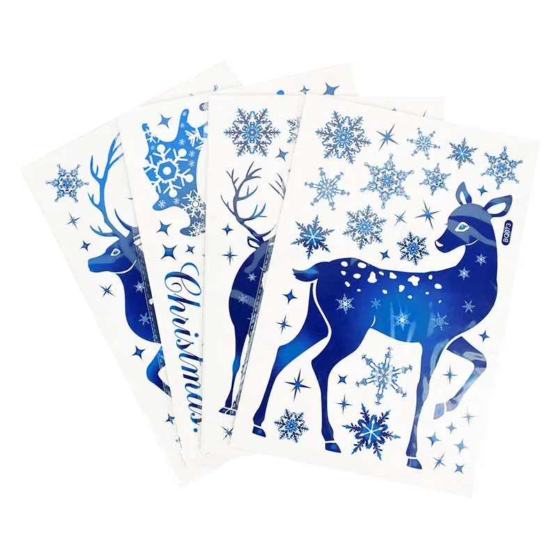 عيد الميلاد ملصقات نافذة الأيائل الأزرق ندفة الثلج لتقوم بها بنفسك الجدار ملصق مائي 2024 زينة عيد الميلاد للمنزل 2025 السنة الجديدة الحلي الهدايا
