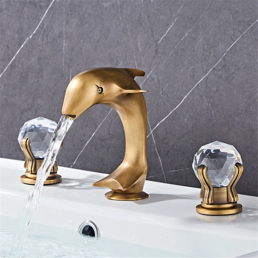 

Смеситель для ванной комнаты в античном стиле, латунный, для умывальника, роскошный, с горячей и холодной водой, для душевой зоны