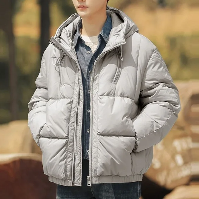 Teen High School Student Trendy Jacket 2026 Winter Men's Short Hooded Loose White Duck Down Coat