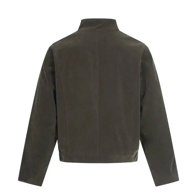 American Retro Deconstructive Design Suede Men's Jacket Solid Stand Collar Long Sleeves Loose Coats 2026 Spring New DSE3