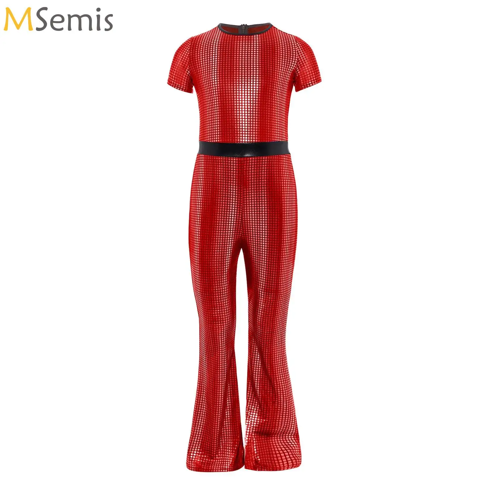 

Girls Disco Full Body Leotard Costumes Metallic Retro Jazz Dance Performance Bell-Bottom Jumpsuit 70s 80s Hippie Themed Party