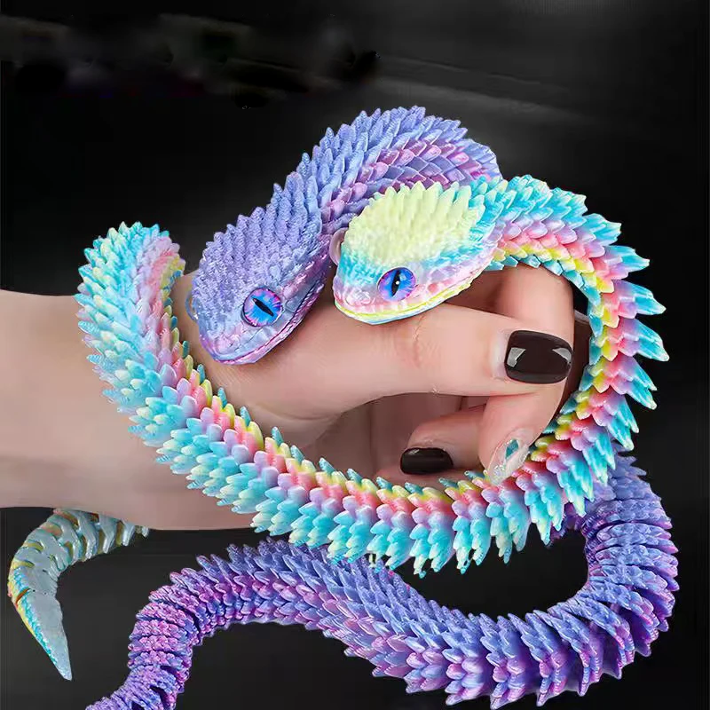 New 3D Printed Snake Decorative Realistic Snake Statue Movable Joint Fidget Toy Simulation Snake Desk Ornament Animal Model Gift