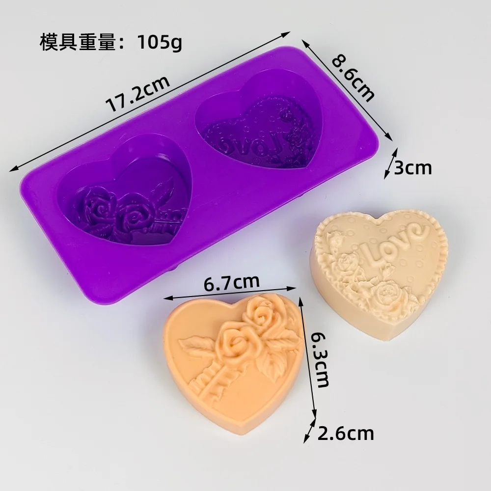 2 Holes Heart Shape Love & Flower Silicone Soap Molds Mochi Toy Fondant Cake Moulds Candle Silicone Mold Aroma Plaster Tools