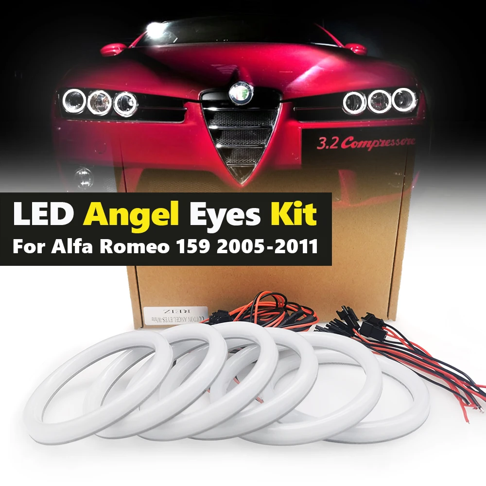 Car Styling 6 sztuk dla Alfa Romeo 159 2005-2011 Super jasna biała kolorowa bawełniana zestaw Led oczy anioła światła do jazdy dziennej DRL