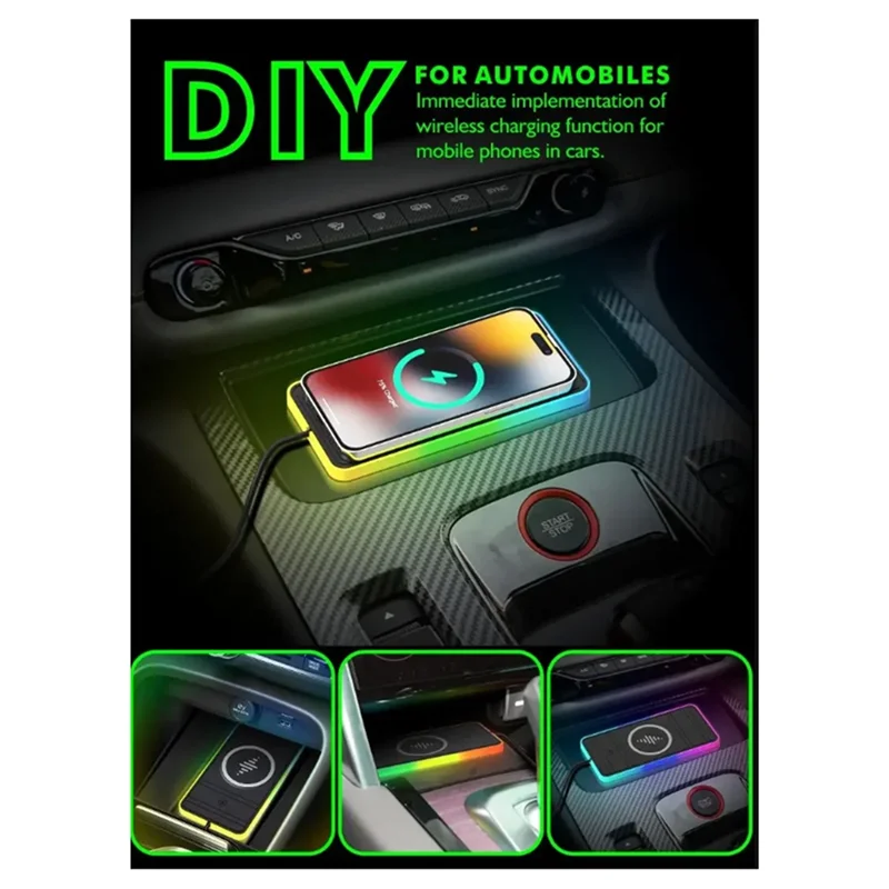 ABKI-車のワイヤレス充電器呼吸ライト付き RGB 車の滑り止めパッドワイヤレス充電部品に適しています