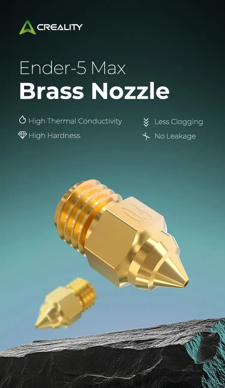 Creality Official Ender-5 Max Brass Nozzle Set– High Thermal Conductivity, High Hardness, Less Clogging & No Leakage